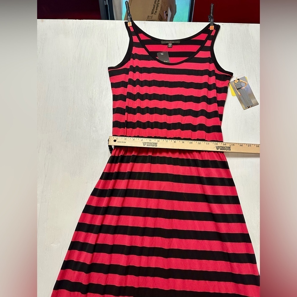 Fever Pink Ginger & Black Striped Maxi Dress Size Small Sleeveless Stretch NWT - Picture 6 of 10